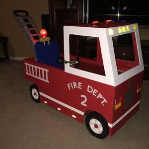 Wagon Halloween Costumes, Wagon Costume, Firetruck Birthday Party, Firefighter Costume, Ryobi Tools, Truck Diy, Firetruck Birthday, Boy Mama, Red Wagon