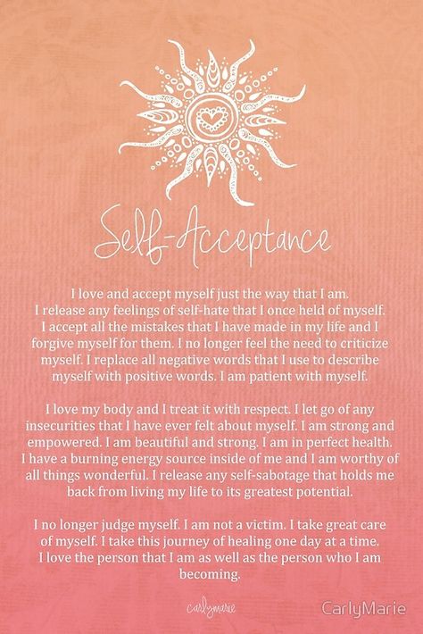 "Affirmation - Self-Acceptance" Posters by CarlyMarie | Redbubble Positive Mind Positive Vibes, How To Believe, Sup Yoga, Positive Mind, Self Acceptance, Pranayama, Life Coaching, Guided Meditation, Yoga Inspiration