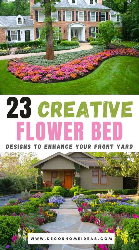 23 Stunning Front Yard Flower Bed Ideas for Curb Appeal Yard Flower Bed Ideas, Front Yard Flower Bed Ideas, Front Yard Flower Bed, Landscape Ideas Front Yard Curb Appeal, Dream Garden Backyards, Pools For Small Yards, Trees For Front Yard, Front Lawn Landscaping, Front Yard Plants