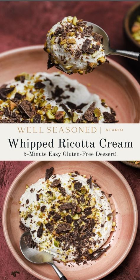 5-Minute Whipped Ricotta Cream Ricotta Healthy Dessert, Whipped Ricotta Sweet, Healthy Ricotta Recipes Dessert, Whipped Ricotta Dessert, Light Italian Desserts, Ricotta Cheese Recipes Keto, Ricotta Dessert Recipes Easy, Whipped Cream Desserts Easy, Healthy Ricotta Cheese Recipes