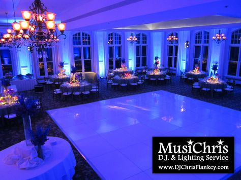 Royal Blue Venue Wedding, Royal Blue Wedding Venue Ideas, Royal Blue And Silver Sweet 16, Royal Blue Decorations For Quince, Royal Blue And Gold Wedding Decorations, Blue Uplighting Wedding, Royal Blue Wedding Reception, Royal Blue Wedding Ideas, Quinceanera Venue