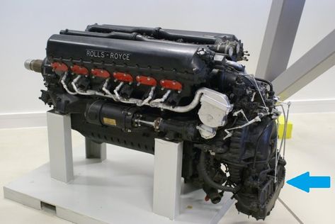 The Rolls Royce merlin used a Bendix Stromberg anti G carburetor(blue Arrow).Before,it used a special carburetor elaborated by an engineer(Miss Tilly Shilling) to counter the problems of power lost due to negative G when the plane dived.The carburetor was probably placed there to be less vulnerable to enemy shots.The carburetor was more simple and easy to be repaired than a fuel injection system.The Rolls Royce merlin V12 equiped planes as Mustang P51,Spitfires,Avro 683 Lancaster,cars and tanks. Crusader Tank, Rolls Royce Merlin, Blue Arrow, Aviation Fuel, P51 Mustang, German Tanks, Wood Burning Patterns, An Engineer, Wwii Aircraft