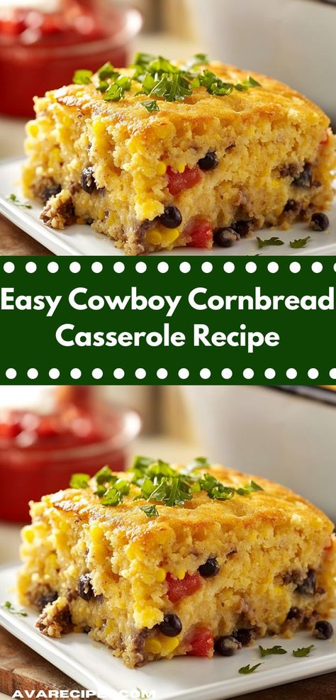 This Easy Cowboy Cornbread Casserole combines savory ground beef, sweet corn, and flavorful spices, all topped with a golden cornbread layer. It's a comforting dish perfect for weeknight dinners or gatherings. Cowboy Cornbread Casserole, Cornbread Topping, Cowboy Cornbread, Fluffy Cornbread, Cornbread Casserole Recipe, Cornbread With Corn, Cowboy Casserole, Cornbread Casserole, Sweet Cornbread