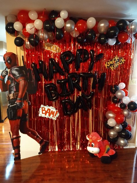 Deadpool Theme Birthday Party, Marvel Theme Party Decoration, Deadpool Party Decorations, Deadpool Themed Birthday Party, Deadpool Wolverine Birthday Party Ideas, Deadpool Decorations Birthday, Deadpool And Wolverine Party Ideas, Deadpool And Wolverine Party, Deadpool And Wolverine Birthday Party