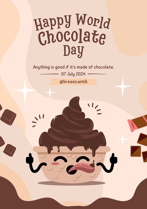 👉CLICK THE LINK TO EDIT!💻✨   Celebrate Happy World Chocolate Day with this stunning poster design template! Perfect for chocolate lovers, this design will add a sweet touch to your celebrations. Customize it easily with Canva's editing tools to include your message or event details. Enjoy the rich and delicious vibes of this special day. #WorldChocolateDay #CanvaDesign #ChocolateLovers #PosterTemplate #CelebrateWithChocolate  👣 Follow us too! 🌟 @kreasicantikcanva World Chocolate Day Poster, Happy World Chocolate Day, World Chocolate Day, Happy Janmashtami, Chocolate Day, Photo Collage Maker, Marketing Logo, Collage Background, Collaborative Learning