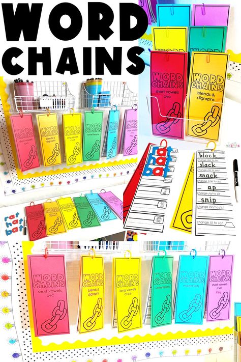 Word Chains for Reading Skills - Tunstall's Teaching Tidbits Word Chaining Activities, Project Read Phonics Program, Science Of Reading Word Work Activities, Word Chains First Grade, Word Chain Activity, Science Of Reading Manipulatives, Reading Intervention Classroom Setup, Reading Manipulatives, Inclusive Teaching