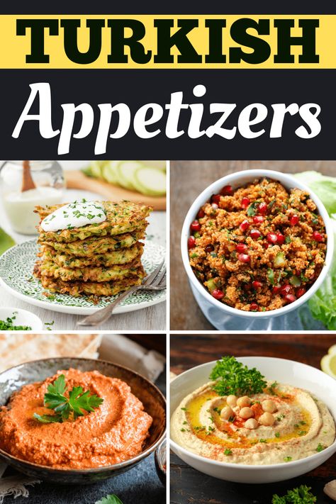 These easy Turkish appetizers give you a taste of the Mediterranean! Form eggplant to flatbread, these snacks will be the stars of your next party. Turkish Appetizers, Turkish Salad Recipes, Appetizers Easy Recipes, Turkish Mezze, Meze Recipes, Fried Eggplant Recipes, Muhammara Recipe, Turkish Salad, Turkey Appetizers