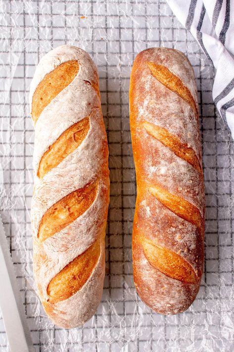 Easy Homemade Baguettes for Beginners (bakery-style results!) | Happy Vegannie Homemade Baguette Easy, Easy Baguette Recipe Instant Yeast, How To Make Baguette, Best Baguette Recipe, Baggett Recipe, Baquette Bread, Quick Baguette, Easy Baguette Recipe, Homemade Baguette Recipe