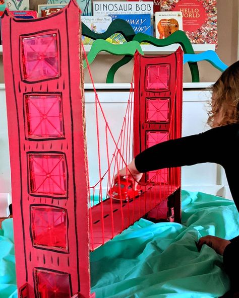 Studio Rosie on Instagram: “Magna-Tiles Golden Gate Bridge! I've been wanting to build a bridge for Rosie, who has recently been playing with her cars a lot. I think…” Bridge Projects For Kids, Stem Bridges, Build A Bridge, Magna Tiles, Colorado History, Play Props, Preschool Projects, School Murals, The Golden Gate Bridge