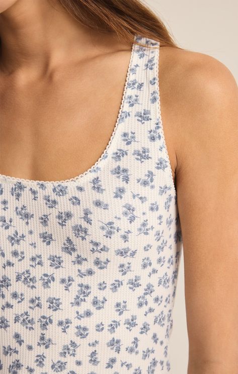 Meet your new favorite lounge tank, this ditsy floral style crafted from soft brushed cozy thermal fabric, ensuring warmth and comfort all day and night. With a flattering scoop neck and bra-friendly design, this charming top showcases an all-over ditsy floral print for a touch of feminine flair. Z SUPPLY Lounge Women's Country Ditsy Tank Top, Vanilla Ice, Extra Small Thermal Fabric, Lounge Design, Knit Bottom, Ditsy Floral Print, New Ceramics, Vegan Bags, Black Midi Skirt, Friendly Design, Vanilla Ice