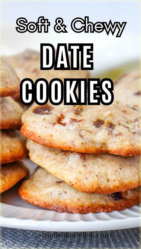 Date cookies are a timeless classic, offering a delightful combination 
of chewy texture, natural sweetness, and warm spices. These Soft and 
Chewy Date Cookies are bursting with flavor, featuring plump Medjool 
dates, toasted pecans for a touch of crunch, and a hint of cinnamon for a
 cozy taste. Frozen Casserole Recipes, Date Cookies, Dessert Spread, New Year's Eve Recipes, Medjool Dates, Raisin Cookies, Christmas Brunch, Classic Cookies, Toasted Pecans