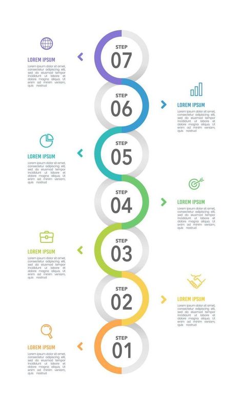 Timeline infographic design for business presentation. 7 strategy steps to success. Vertical Timeline Infographic. Vector illustrator. 7 Steps Infographic, Timeline Infographic Design, Process Infographic, Illustrator Vector, Vector Infographic, Timeline Infographic, Steps To Success, Business Presentation, Infographic Design