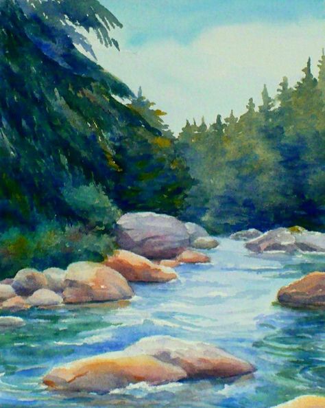 Mountain Landscape Painting, River Painting, Watercolor Water, Wildlife Paintings, Watercolor Mountains, White Mountains, Mountain Paintings, Plein Air Paintings, North Coast