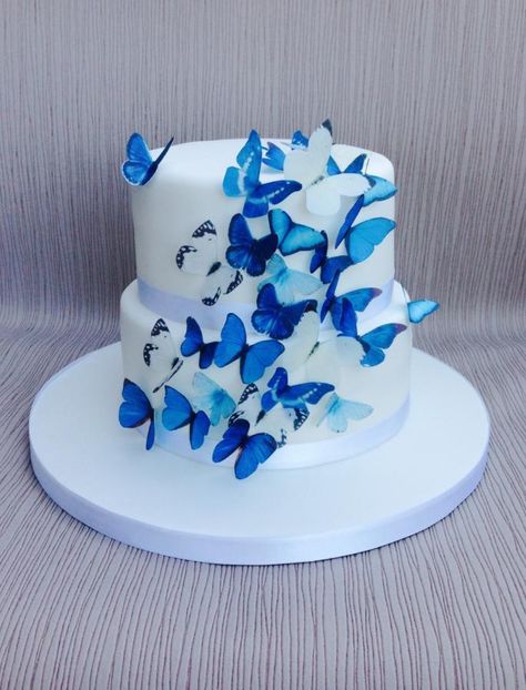 Blue butterfly wedding cake - Cake by Sweet Designs by Jo Blue Butterfly Decorations For Party, Blue Butterfly Cake, Blue Butterfly Wedding, Butterfly Wedding Cake, 15th Birthday Cakes, Blue Birthday Cakes, Butterfly Birthday Cakes, Quinceanera Cakes, Sweet 16 Birthday Cake