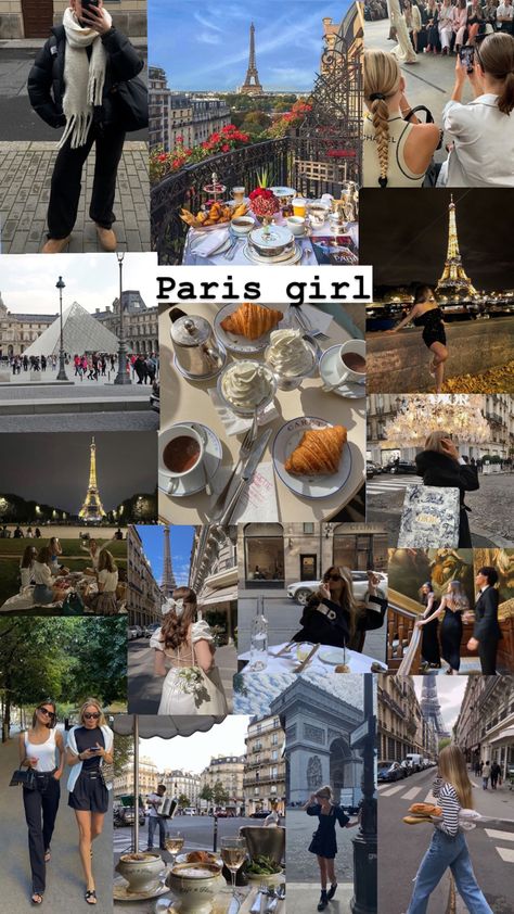 Paris it girl, Eiffel tower, Paris cafe, aesthetic moodboard, best friends in Paris, Paris aesthetic, croissants, girly style Living In Paris Aesthetic, Best Friends In Paris, Paris Cafe Aesthetic, Paris Core, Europe Core, Paris Girl Aesthetic, Paris Girls Trip, Cose Aesthetic, Friends In Paris