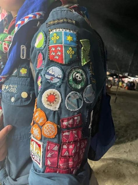 Scout Aesthetic, Boy Scout Badges, Boy Scout Camping, Scout Badges, Battle Jacket, Camping Aesthetic, Scout Camping, Patches Fashion, Patches Jacket