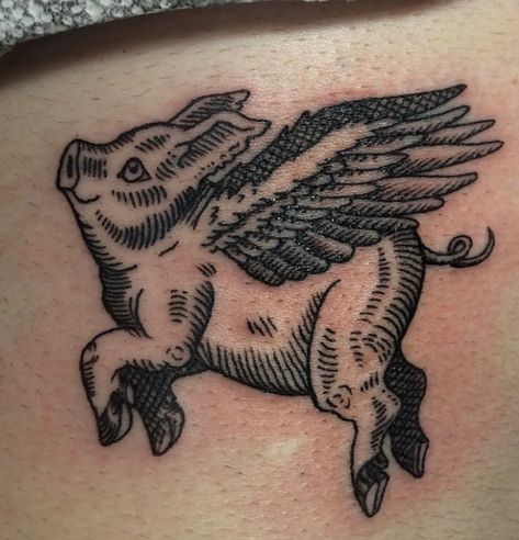 Flying Pig Tattoo, Pig Tattoo, Flying Pig, Tattoos And Piercings, Pigs, Animal Drawings, Skull Tattoo, Art Tattoo, Tatting