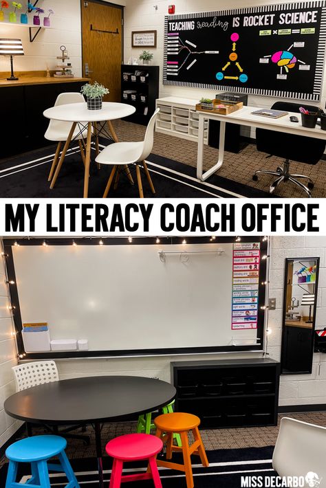 Teachers Office Ideas, Literacy Coach Office, Reading Teacher Classroom, Reading Specialist Classroom, Instructional Coach Office, Classroom Decor Reading, Reading Intervention Classroom, Instructional Coaching Tools, Coach Office