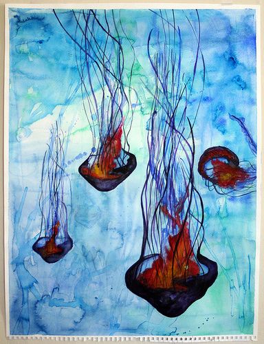 Blue Jellyfish David Schmitt, Watercolor Jellyfish, Jellyfish Painting, Jellyfish Drawing, Jellyfish Art, Learn Watercolor, Watercolor Fish, Watercolor Paintings For Beginners, Mermaid Tattoos