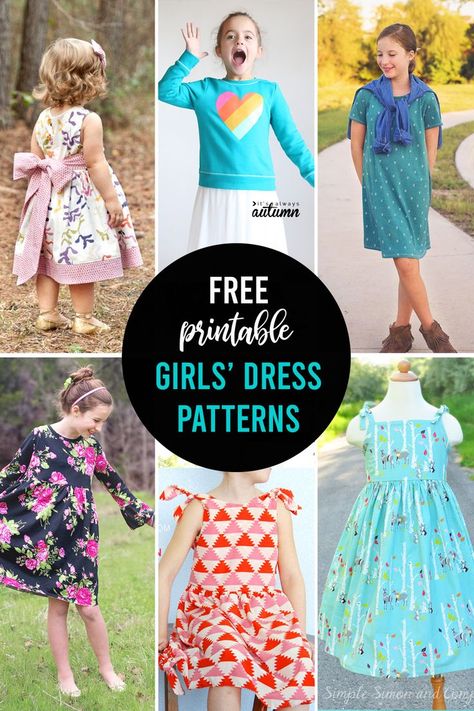 Free printable dress patterns for girls in multiple sizes. Printable Dress Patterns, Diy Gown, Girls Dress Pattern Free, Simple Dress Pattern, Make A Dress, Diy Girls, Free Dress, Girls Dress Sewing Patterns, Printable Sewing Patterns