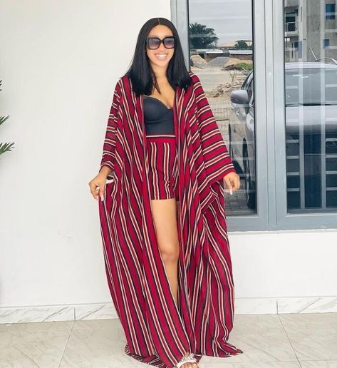 Trendy Kimono Styles, African Print Beach Wear, Beach Trousers Outfit, Beach Kimono Outfit, Kimono Fashion Summer, Long Kimono Outfit, Beach Outfits Women Plus Size, Lounge Wear Stylish, Blouse Outfit Casual