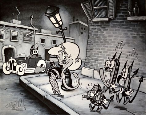 Shawn Dickinson Art Shawn Dickinson, Goth Kitty, Cat Mascot, 1930s Cartoons, Rockabilly Art, Rubber Hose, Lowbrow Art, Retro Cartoons, Old Cartoons