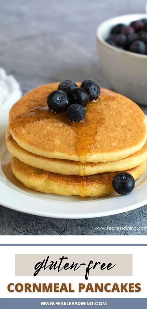 If you are looking for an incredible new breakfast recipe with amazing flavor, this gluten free cornmeal pancakes recipe is really good. The pancakes are light and fluffy with just a bit of crispiness around the edges from the cornmeal. Top them with plenty of butter and fresh berries and maple syrup! Gluten Free Cornmeal Pancakes, Simple Healthy Breakfast Recipes, Keto Gluten Free Recipes, Scones Gluten Free, Simple Healthy Breakfast, Cornmeal Recipes, Cornmeal Pancakes, Pancakes Gluten Free, Freeze Pancakes