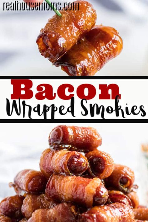 Bacon Wrapped Weenies, Bacon Wrapped Lil Smokies, Bacon Wrapped Recipes, Wrapped Smokies, Little Smokies Recipes, Bacon Wrapped Sausages, Smokies Recipe, Bacon Wrapped Smokies, Little Smokies