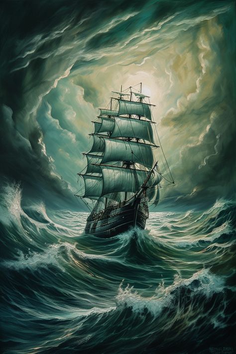 Ship Maneuvers Ghost Ship Art, Pirate Ship Art, Navi A Vela, Sea Storm, Old Sailing Ships, Acrylic Wall Decor, Ship Tattoo, Ghost Ship, Wall Decor Crafts