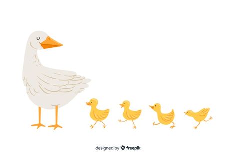 Mama Duck And Ducklings Drawing, Duck And Ducklings Drawing, Duckling Doodle, Ducklings Illustration, Cute Duck Illustration, Mother Duck And Ducklings, Duck Illustration, Cartoon Bird, Duck And Ducklings