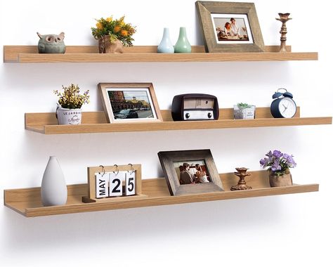 Amazon.com: Axeman Floating Shelves 48 Inches Long, Rustic Oak Wood Wall Shelves Set of 3, Floating Shelves with Lip Picture Ledge Shelf Photo Ledge for Wall Decor, Oak : Home & Kitchen Floating Shelves With Lip, Shelves With Lip, Long Wall Shelves, Floating Shelves With Lights, Picture Ledge Shelf, Photo Shelf, Floating Shelves Wall, Oak Floating Shelves, Ledge Shelf