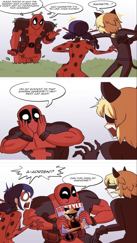 Miraculous Ladybug Comic Adrinette, Deadpool Crossover, Miraculous Crossover, Deadpool Oc, Ladybug And Cat Noir Comic, Crossover Comic, Oc Comic, Cartoon Oc, Miraculous Comic