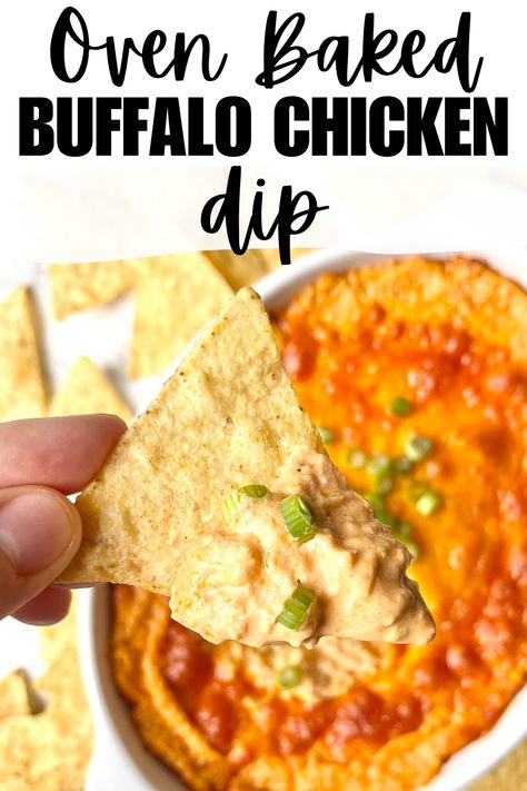 This oven buffalo chicken dip is warm, creamy, and super cheesy. It's full of flavor, easy to make, and all you need is 5 ingredients! This is the best buffalo chicken dip for snacking on during the super bowl or at dinner parties. Save it for later! Oven Buffalo Chicken Dip, Rotisserie Buffalo Chicken Dip, Chicken Lip Dip, Oven Buffalo Chicken, Buffalo Chicken Dip Easy Recipes, Buffalo Dip Recipe, The Best Buffalo Chicken Dip, Buffalo Chicken Dip Oven, Best Buffalo Chicken Dip