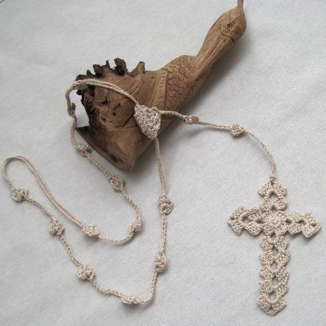 Crochet rosary necklace, Cross yarn necklace, Beadwork jewelry, First Communion Day, Vintage inspire Crochet Rosary, Crochet Halloween Patterns Free, Rosary Jewelry, Yarn Necklace, Necklace Cross, Crochet Bookmarks, Rosary Necklace, Red Handbag, Crochet Cross