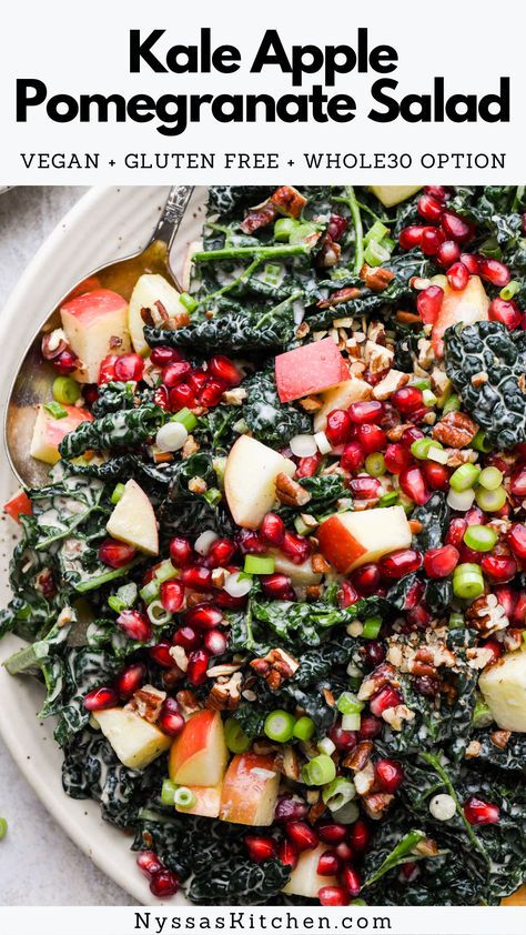 Apple Pomegranate Salad, Kale Apple Salad, Pomegranate Recipes Salad, Dinner Gluten Free, Apple Pomegranate, Salad Gluten Free, Zone Recipes, Winter Salad Recipes, Thanksgiving Salad