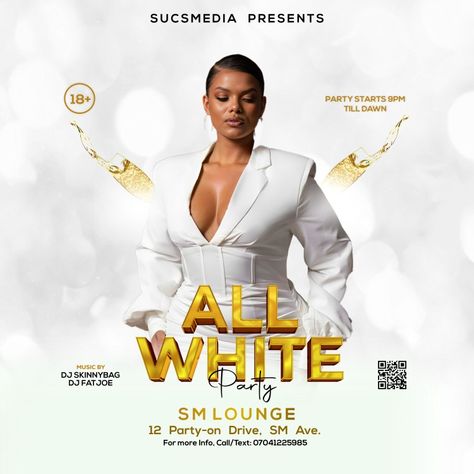 An all white party flyer All White Party Flyer, White Party Theme, Snapchat Streaks, All White Party, Flyer Design Inspiration, Birthday Wishes And Images, Birthday Flyer, Club Flyers, Graphic Design Lessons