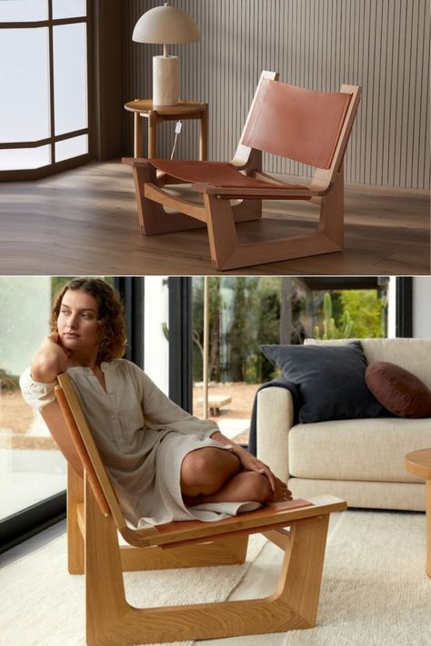 Parachute�’s Signature Lounge Chair is Ode to Mid-Century Spain Leather Sling Chair, Spanish Furniture, Unique Chair, Sling Chair, S Signature, Chair Design, Solid Oak, Lounge Chair, Spain