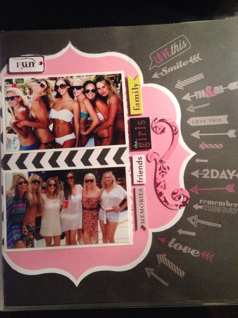 Bachelorette scrapbook layout- easy Scrapbook Bridesmaid, Bachelorette Scrapbook, Wedding Scrapbooking, Hen Night, Hens Night, Wedding Scrapbook, Scrapbook Layout, Book Ideas, Scrapbooking Ideas