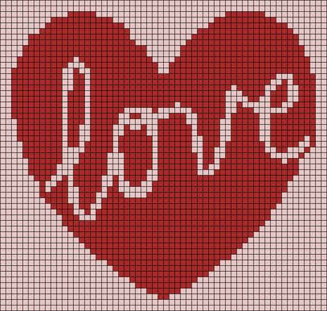 Valentines Alpha Pattern, Love Alpha Pattern, Heart Alpha Pattern Crochet, Pixel Pattern Crochet, Crochet Pixel Grid, Pixel Crochet Pattern, Crochet Pixel Pattern, Heart Pixel Art, Valentines Day Crochet