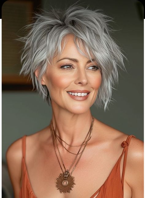 Long Messy Pixie Haircut, Short Gray Hair Over 50, 2024 Haircuts, Razor Cut Bob, Pepper Hair, Woman Hairstyles, Short Silver Hair, Shaggy Short Hair, Short Shag Hairstyles