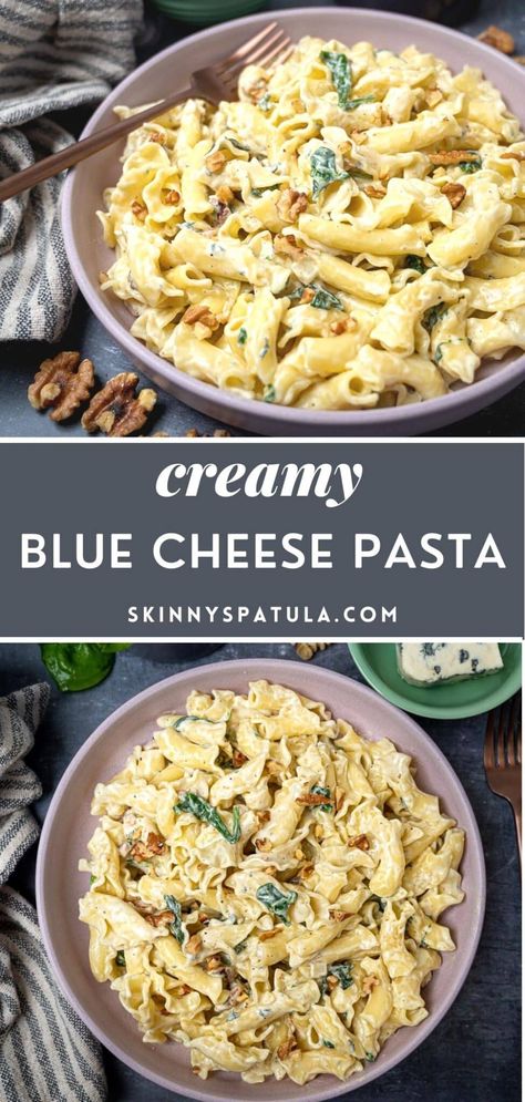 Recipes With Blue Cheese, Blue Cheese Pasta Sauce, Pasta With Blue Cheese, Walnut Pasta, Blue Cheese Pasta, Blue Cheese Chicken, Blue Cheese Recipes, Pasta With Spinach, Cheese Sauce For Pasta