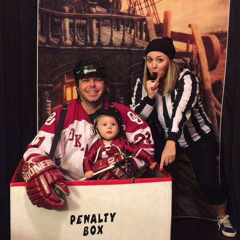 Hockey Penalty Box Halloween Costume Penalty Box Costume, Hockey Costume, Hockey Family Halloween Costumes, Hockey Player And Puck Bunny Costume, Hockey Player And Trophy Costume, Hockey Mask Halloween, Evil Kenevil, Hockey Halloween, Nascar Costume