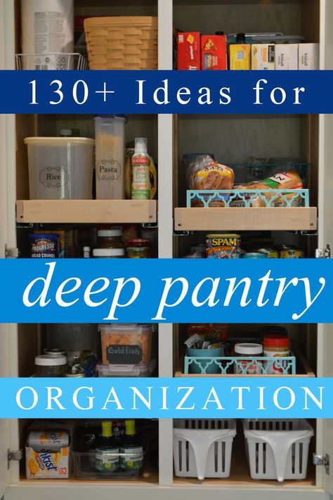 More than 130 deep pantry organization ideas, products and DIY projects to make your pantry functional and beautiful. Deep Pantry Organization Ideas, Small Pantry Closet, Pantry Organization Baskets, Pantry Shelf Organizer, Pantry Organization Ideas Shelves, Deep Pantry Organization, Panty Organization, Pantry Closet Organization, Pantry Hacks