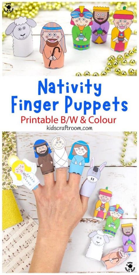 Nativity Finger Puppets Printable, Nativity Story For Kids Free Printable, Nativity Puppets, Nativity Finger Puppets, Christmas Finger Puppets, Religious Christmas Crafts, Baby Jesus Craft, Printable Nativity, Nativity Characters