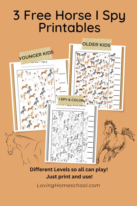 3 versions of Free Horse I Spy Printables for fun searching for Horses. Different difficulty levels allow everyone to play. Horse Bingo Printable Free, Horse Games For Kids, Horse Activities For Kids, Wild West Crafts, Stable Management, Horse Printable, Horse Jokes, Camp Activities, Horse Birthday Parties