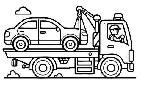 Truck Names, Tow Truck Driver, Boy Drawing, Outline Drawings, Hit The Road, To The Rescue, Tow Truck, Free Printable Coloring, Car Wheels