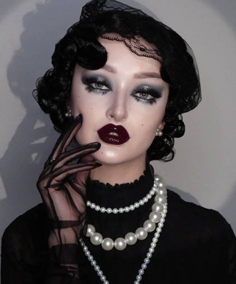 Mrs Bella, Marcel Waves, 1920s Makeup, Drag Make-up, Style Wig, Dark Lipstick, Halloween Tattoo, Finger Waves, Edgy Makeup