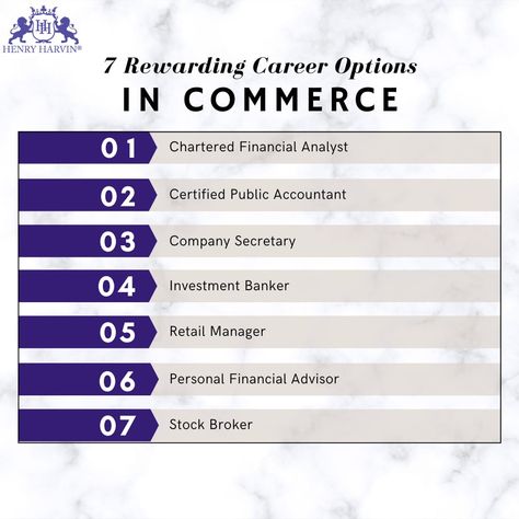 Do you love numbers? Do you have a logical and analytical bent of mind? Then, a career in commerce might just be the right choice for you. 𝐇𝐞𝐫𝐞 𝐚𝐫𝐞 𝐓𝐨𝐩 𝟕 𝐜𝐚𝐫𝐞𝐞𝐫 𝐨𝐩𝐭𝐢𝐨𝐧𝐬 𝐲𝐨𝐮 𝐜𝐚𝐧 𝐥𝐨𝐨𝐤 𝐟𝐨𝐫𝐰𝐚𝐫𝐝 𝐭𝐨👆 #henryharvin #education #askhenry #commerce #careeroptions #financialanalyst #publicaccountant #companysecretary #investment #banking #financialadvisor #retailer #stockbroker #buisness #training #certification #success Career In Commerce, Commerce Career Options, Investment Banking Career, Commerce Notes, Love Numbers, Accounting Notes, List Of Careers, Learn Accounting, Excel For Beginners