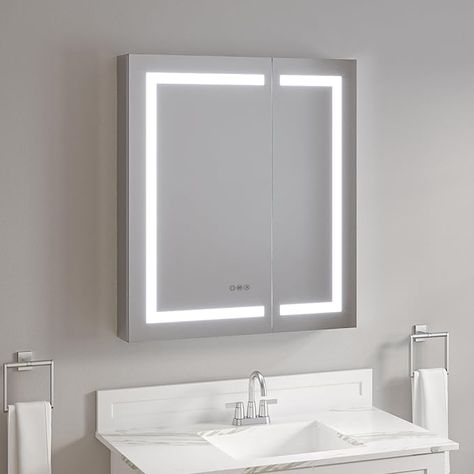 Amazon.com: 32"X36" Lighted Medicine Cabinet with Mirror, Built-in Outlets and USB Ports, Anti-Fog 3 Colors Dimmable LED Medicine Cabinet Mirror for Bathroom, Adjustable Shelf Storage, Recessed or Surface Mount : Home & Kitchen Led Medicine Cabinet Mirror, Led Medicine Cabinet, Cabinet Mirror, Medicine Cabinet With Mirror, Lighted Medicine Cabinet, Cabinet With Mirror, Mirror For Bathroom, Medicine Cabinets, Shelf Storage