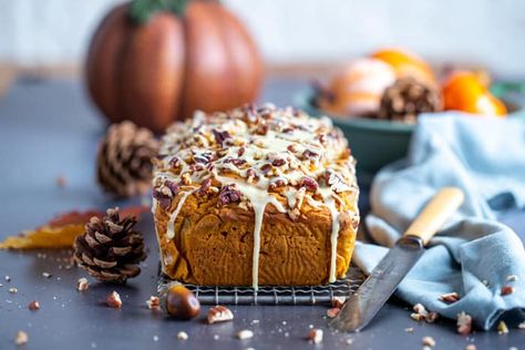 Moist Pumpkin Bread with Pecans Breakfast Polenta, Nut Breads, Yeast Pizza Dough, Pumpkin Pecan Bread, Pfeffernusse Cookies, Baker Bettie, No Yeast Pizza Dough, Eggs Cheese Breakfast, Best Pumpkin Bread Recipe